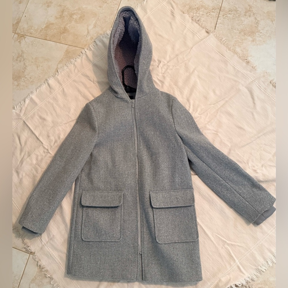 Primark Grey Hooded Coat – Sherpa Lined – Size 2 / EU 34 – New With Tags